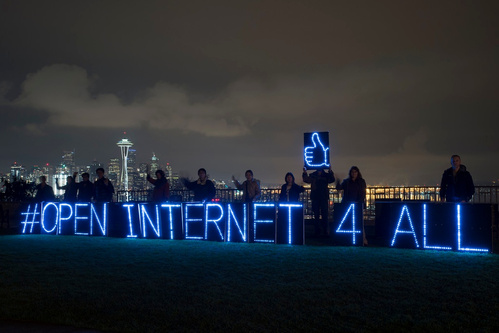 open internet 4 all in blue lights at night