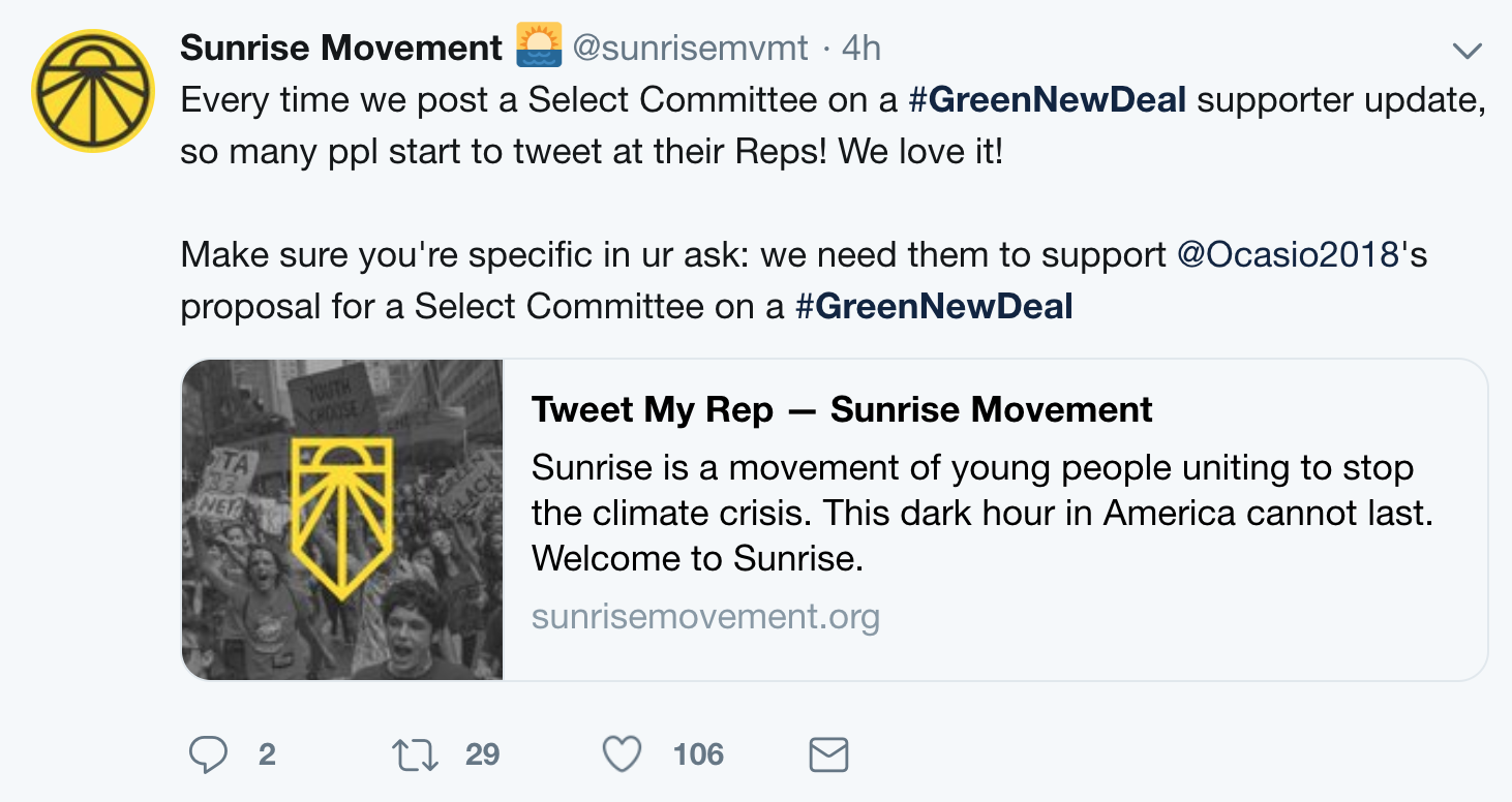 sunrise movement tweet my rep action