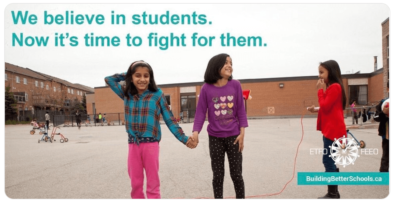 students holding hands, text that says we believe in students