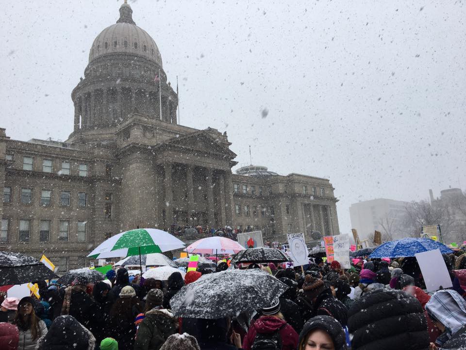 protesters in the snow
